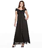 Adrianna Papell BLACK CHIFFON OFF SHOULDER EMPIRE GOWN Formal Evening 