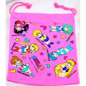  Rare Sailor Moon & Scouts Draw String Tote Bag ~14 x 12 