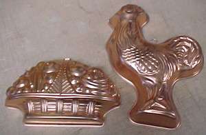   Rooster & Fruit Basket Copper Colored Metal Wall Hangings/Molds  