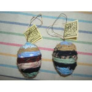  Vintage Style Rag Fabric Easter Eggs ~ Set of 2 ~ Hangers 