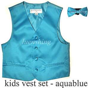New Kids boys tuxedo vest waistcoat bow tie Aqua blue US 6  