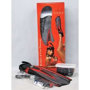  TUSA Red/Black Scuba Snorkeling Set w/Mask, Fins, Snorkel 
