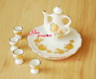 Dollhouse Miniature Procelain Gold Leaf Wine Pot Set  