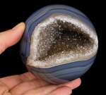 Purple AMETHYST Crystal GEODE in Polished AGATE SPHERE BALL 