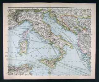 1880 Stieler Map Italy Sicily Corsica Mediterranean Sea  