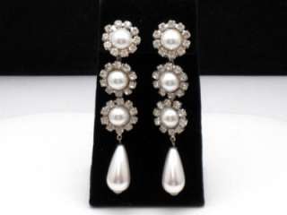 Signed LARRY VRBA Earrings RUNWAY Pearl Rhinestone Dangle 4  