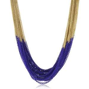 Lee Angel Safina Colorblock Blue and Gold Multi Chain Short Necklace
