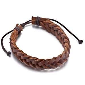    Brown Braided Leather Adjustable Hawaiian Surfer Bracelet Jewelry