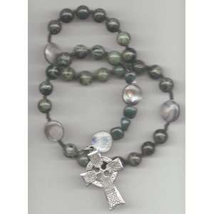  Anglican Rosary of Gemstone Rhyolite & Abalone, Celtic 