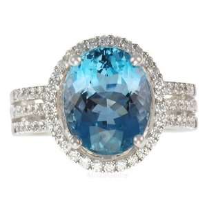   Oval Shape Santa Maria Blue Aquamarine Diamond Pave Custom Ring(6.5