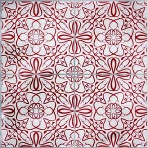  White Glass Tile w/ Red Batik Pattern Multiple Colors 