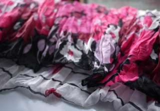 Flower Floral Stripes crinkle print Scarf Hot Pink NEW  