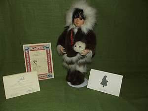 Tulu 1993 Porcelain Alaska Eskimo Doll w/COA, Story Book, Stand & Box 