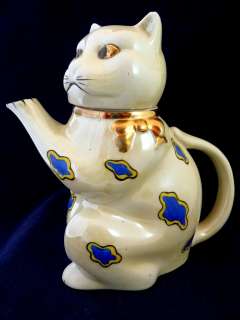 Vintage Pearlescent Kitten Cat Teapot Tea Chikusa Goldcastle Japan 