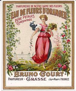 Vintage French Country Perfume Label Fleurs DOranger  
