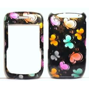 Black with Orange Pink Blue Green Butterfly Design for Blackberry 8520 