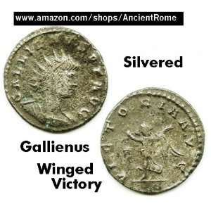 268 AD. Roam Emperor GALLIENUS. Winged Victory. VICTORIA AVG. SILVERED 