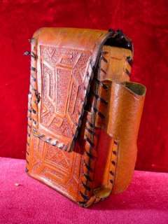   1970s LEATHER CIGARETTE CASE Mayan AZTEC Mexico PHONE Camera VINTAGE 2