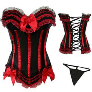 Sexy Red Burlesque Moulin Rouge Bustier Basque Boned Corset, G String 