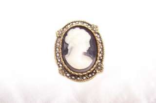 VINTAGE CAMEO BROOCH/PIN~BLACK JET BACKGROUND WITH RESIN CAMEO  