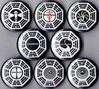 Lost Dharma Initiative 8 pins buttons badges logo logos  