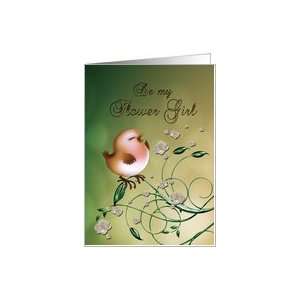  Flower Girl Invitation Cute little Bird and Flowers Card 