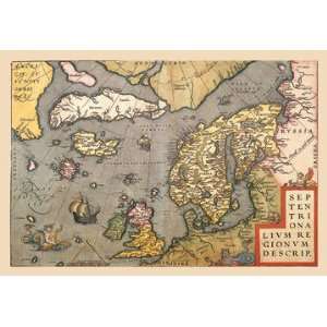  Map of North Sea 28x42 Giclee on Canvas