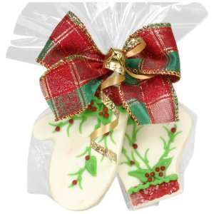 Golda & I Chocolatiers Pair of White Mittens with Holly Design, 3 
