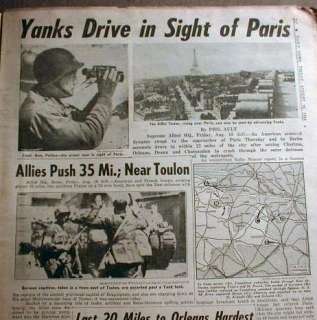 1944 WW II NY newspapers ALLIES LIBERATE PARIS France  
