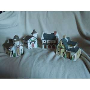  Village Homes & Churches Apx 4.5 Tall Set of 4 