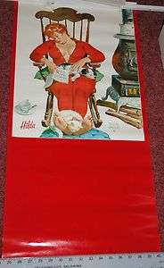   Hilda LARGE Pin Up Print Red Pajamas Asleep in Rocking Chair Dog & Cat