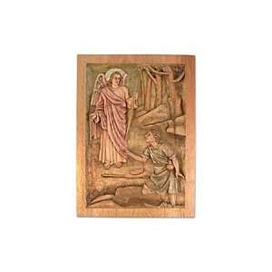   Cedar relief panel, Archangel Raphael Cures Tobias