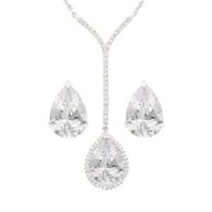  JanKuo Jewelry Silver Tone V shape Necklace with CZ Cubic 