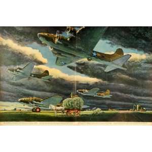 194 Print WWII Boeing B 17 Flying Fortress Bomber Aircraft Countryside 
