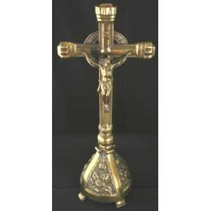 Art Deco French Brass Standing Cross Crucifix Jesus