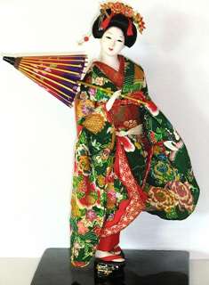 Vintage Japanese Geisha Doll with Parasol & Decorated Geta Sandals 