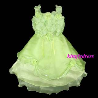   Girl Pageant Wedding Bridesmaid Princess Dress Green Set SZ 8 9 V710