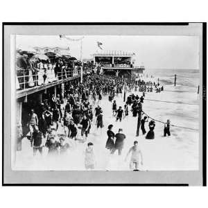  People on beach,boardwalk at Asbury Park,New Jersey