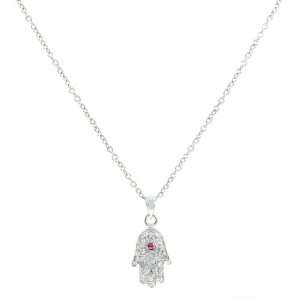  Ashbys Pave & Pink CZ Hamsa Necklace Emitations Jewelry
