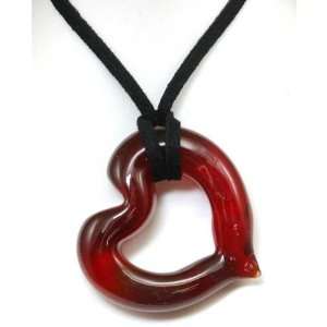  Red Murano Glass Cut Out Heart,20 Self Tie Suede Cord. Jewelry
