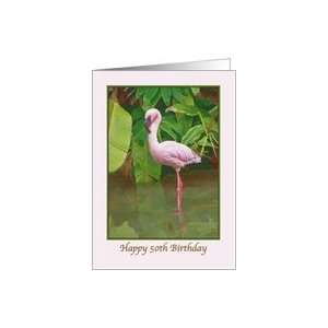 50th Birthday Card with Pink Flamingo Card
