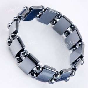   & Round Bead Hematite Magnetite Elastic Stretchy Bracelet Bangle