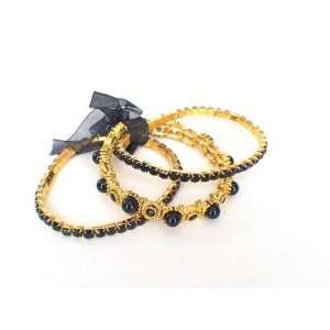  Czech Rhimestone Crystal Bracelets w/ Fuax Pearls Black 