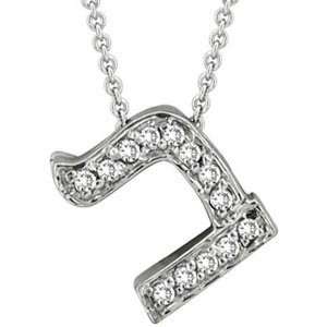  14K Solid Gold Diamond Hebrew Inital Letter Necklace (0.20 