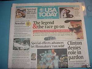 Feb 23 2001 USA Today Newspaper NASCAR Earnhardt POSTER  