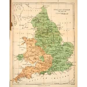  1893 Lithograph Map England Wales Glorious Revolution King 