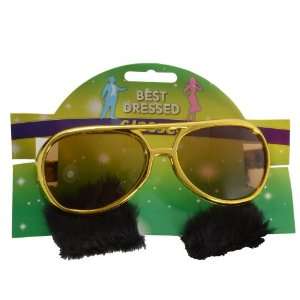   Gold Colour Elvis Sunglasses With Attached Sideburns Toys & Games