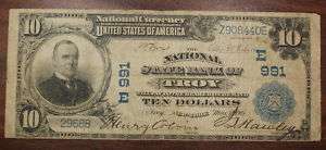 Series 1902 $10 National Currency Note, Troy NY  