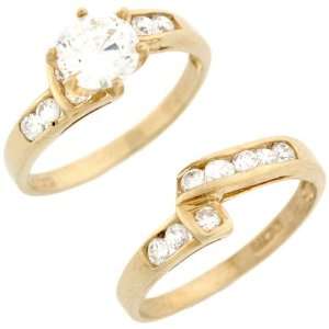   Gold Unique Round CZ Stackable Engagement Bridal Ring Set Jewelry