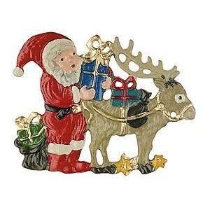  Santa with Reindeer German Pewter Christmas Ornament